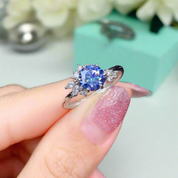 1.0 ct Blue Round cut Diamond Engagement Ring-Evani Naomi Jewelry