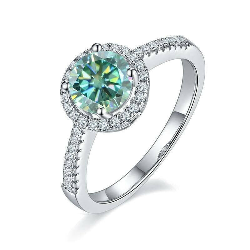 1.0 ct Round Green Diamond Halo Engagement Ring-Evani Naomi Jewelry