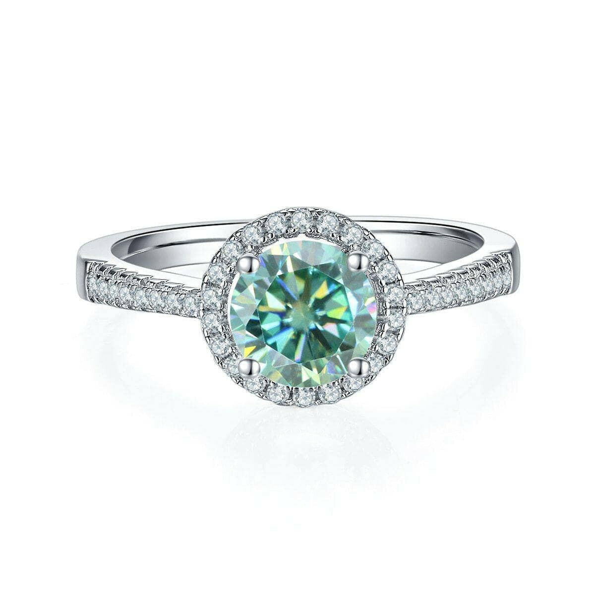 1.0 ct Round Green Diamond Halo Engagement Ring-Evani Naomi Jewelry