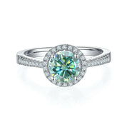 1.0 ct Round Green Diamond Halo Engagement Ring-Evani Naomi Jewelry