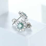 1.00 ct Blue-Green Diamond Flower Stud Earrings-Evani Naomi Jewelry