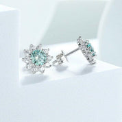 1.00 ct Blue-Green Diamond Flower Stud Earrings-Evani Naomi Jewelry