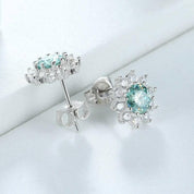 1.00 ct Blue-Green Diamond Flower Stud Earrings-Evani Naomi Jewelry