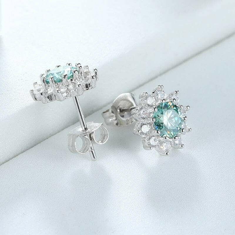 1.00 ct Blue-Green Diamond Flower Stud Earrings-Evani Naomi Jewelry