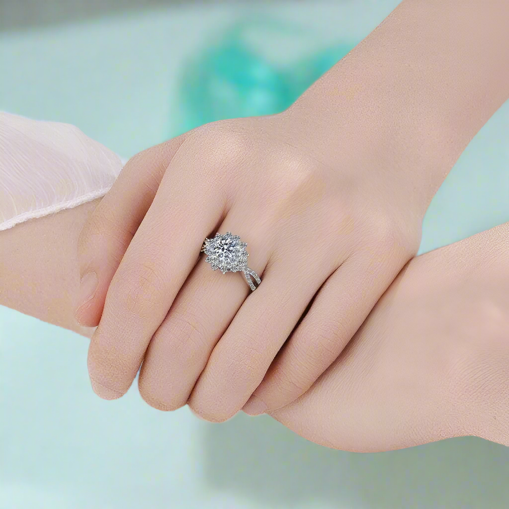 1.00 ct Diamond Flower Engagement Ring-Evani Naomi Jewelry