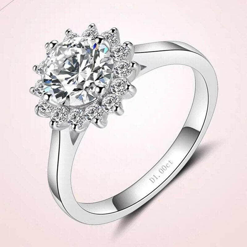 1.00 ct Sunflower Shaped Halo Diamond Engagement Ring-Evani Naomi Jewelry