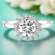 1.00 ct Sunflower Shaped Halo Diamond Engagement Ring-Evani Naomi Jewelry