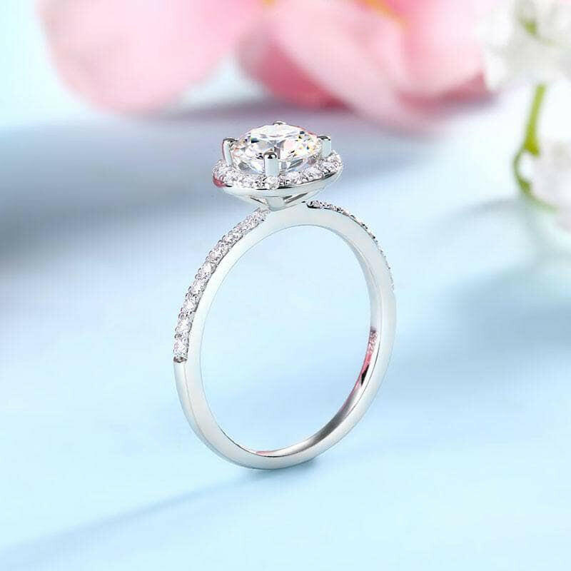 1.51 ct Round Diamond Halo Dainty Ring Set-Evani Naomi Jewelry
