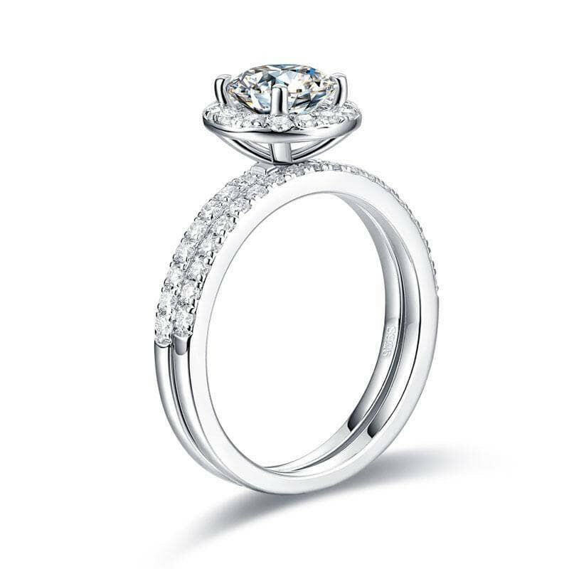 1.51 ct Round Diamond Halo Dainty Ring Set-Evani Naomi Jewelry
