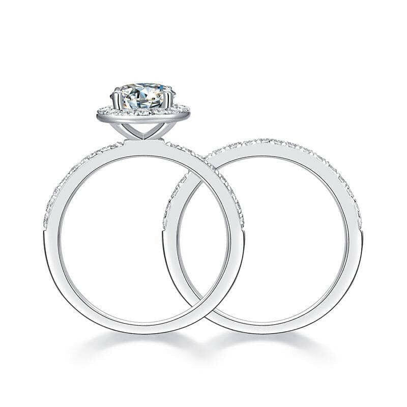 1.51 ct Round Diamond Halo Dainty Ring Set-Evani Naomi Jewelry