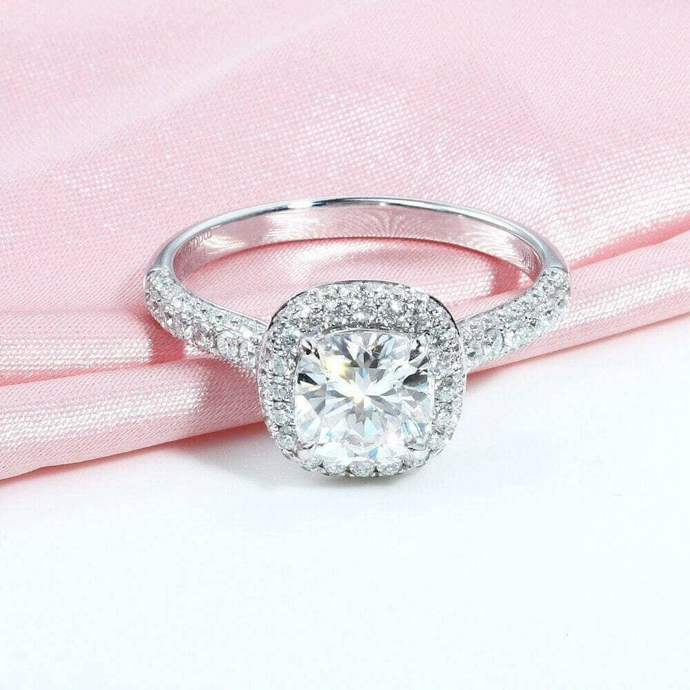 1.5ct 7mm Cushion Cut Diamond Halo Engagement Ring-Evani Naomi Jewelry