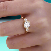 1.5ct Cushion Cut Three Stone Yellow Gold Engagement Ring-Evani Naomi Jewelry