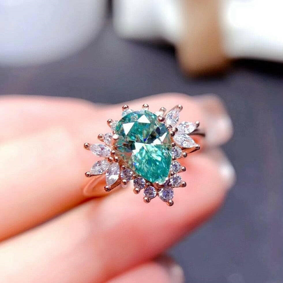 1.5ct Green Pear Cut Diamond Ring-Evani Naomi Jewelry