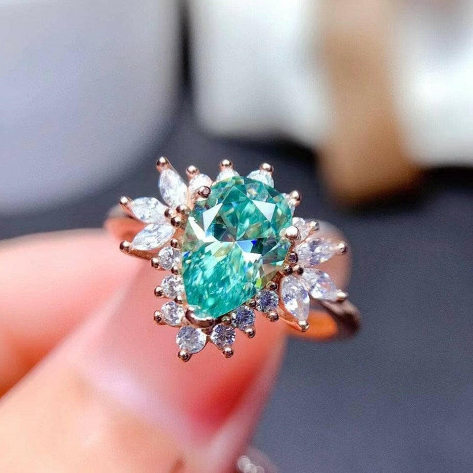 1.5ct Green Pear Cut Diamond Ring-Evani Naomi Jewelry