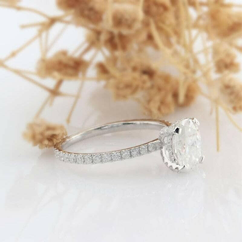 1.5ct Oval Cut Diamond Halo 14K Engagement Ring-Evani Naomi Jewelry