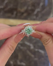 Halo Round Cut Cyan Blue Engagement Ring