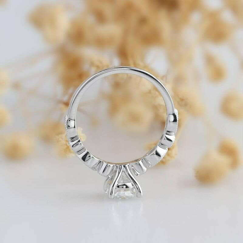 1ct 14K White Gold Antique Milgrain Diamond Engagement Ring-Evani Naomi Jewelry