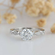 1ct 14K White Gold Antique Milgrain Diamond Engagement Ring-Evani Naomi Jewelry