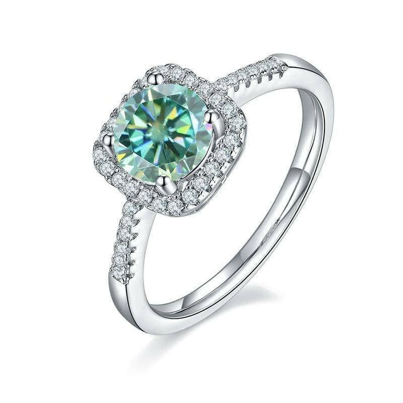 1ct Round Green Diamond Halo Engagement Ring-Evani Naomi Jewelry