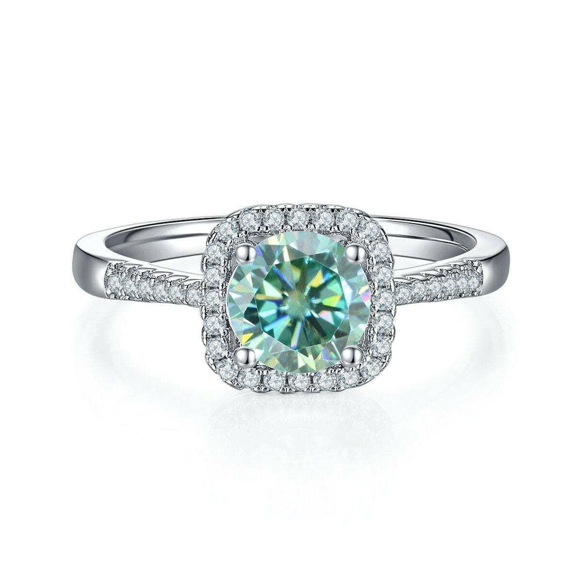 1ct Round Green Diamond Halo Engagement Ring-Evani Naomi Jewelry