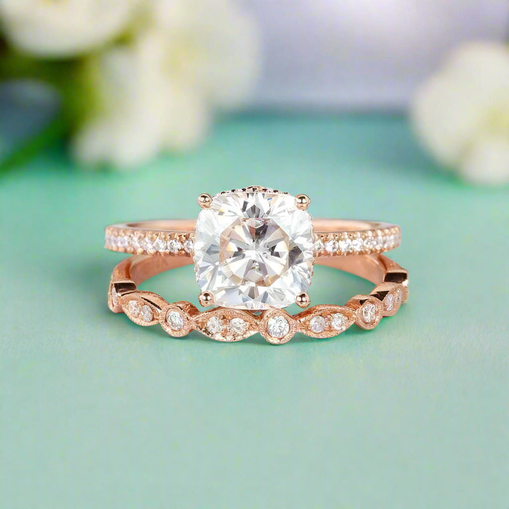 2.0 Ct Cushion Cut Diamond Bridal Ring Set-Evani Naomi Jewelry