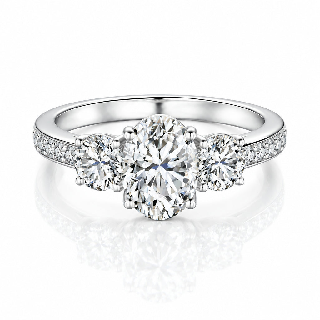 2.0 Ct Oval Cut Three Stone Moonstone Engagement Ring-Evani Jewelry