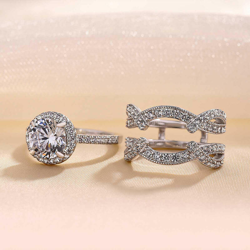 2.0 ct Round Cut Halo Insert Wedding Ring Set-Evani Naomi Jewelry