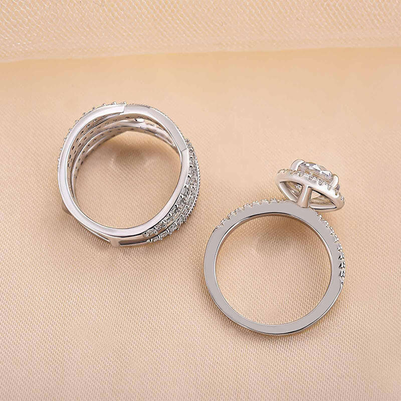 2.0 ct Round Cut Halo Insert Wedding Ring Set-Evani Naomi Jewelry