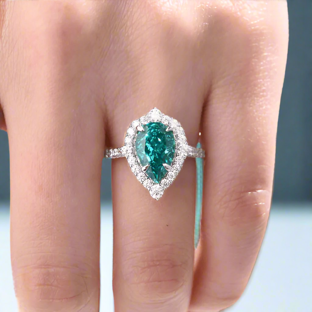 2.2 ct Halo Pear Cut Diamond Engagement Ring-Evani Naomi Jewelry