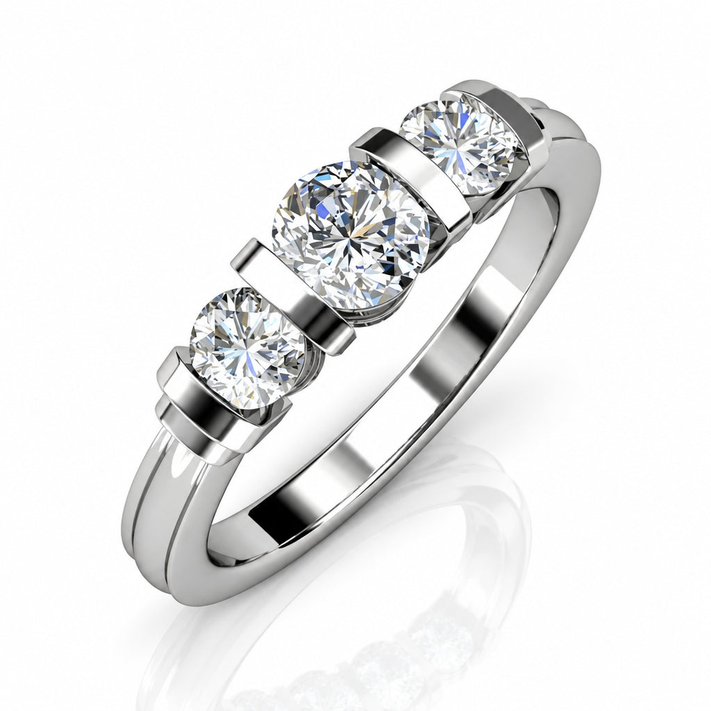 2.4 Ct Round Cut Three Stone Diamond Bar Engagement Ring-Evani Jewelry