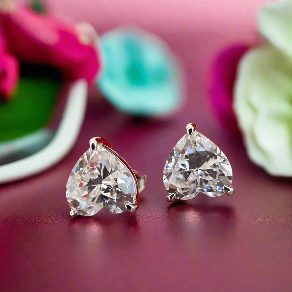 2.7 ct Heart-cut Diamond Stud Earrings-Evani Naomi Jewelry