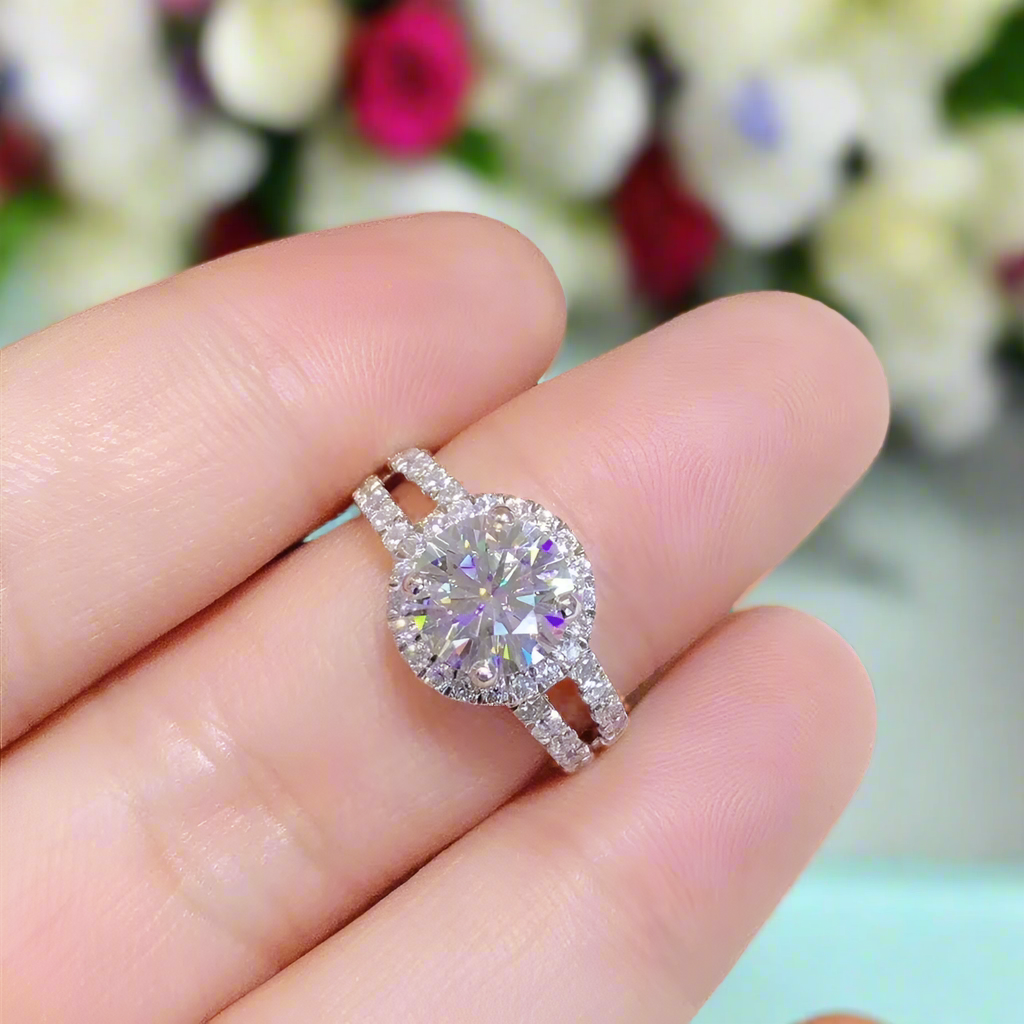 2ct Round Cut Split Shank Diamond Engagement Ring-Evani Naomi Jewelry