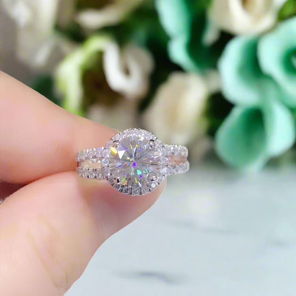 2ct Round Cut Split Shank Diamond Engagement Ring-Evani Naomi Jewelry