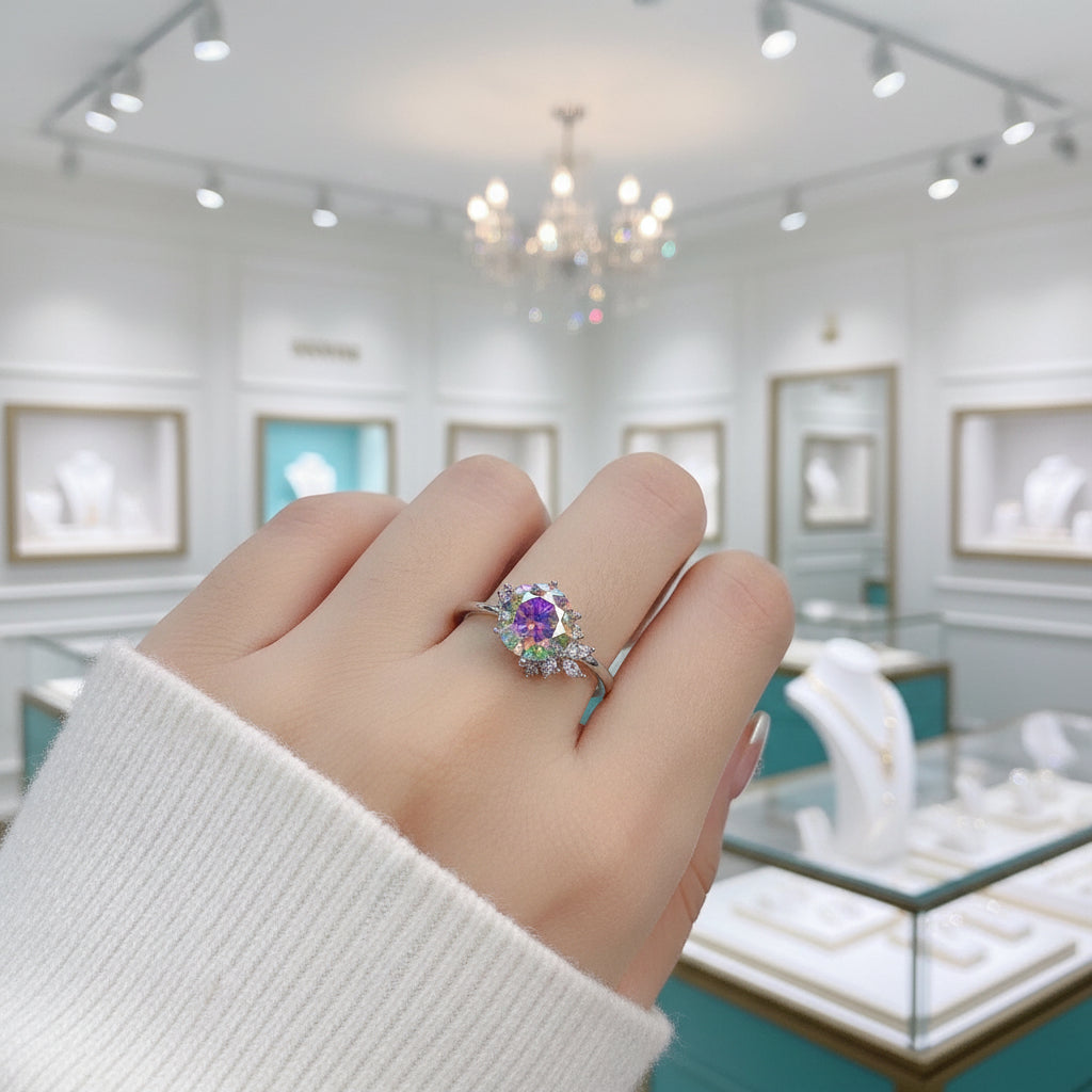 2ct VVS1 Round Cut Rainbow Diamond Engagement Ring-Evani Jewelry