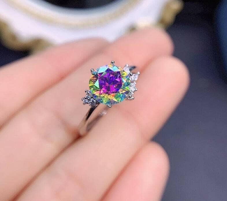 2ct VVS1 Round Cut Rainbow Diamond Engagement Ring-Evani Naomi Jewelry