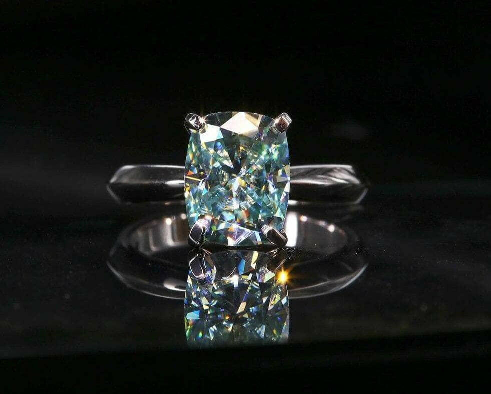 3.0 ct Blue Green Cushion Cut Diamond Engagement Ring-Evani Naomi Jewelry