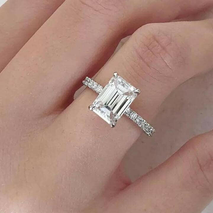 3.3 ct White Gold Emerald Cut Engagement Ring-Evani Naomi Jewelry