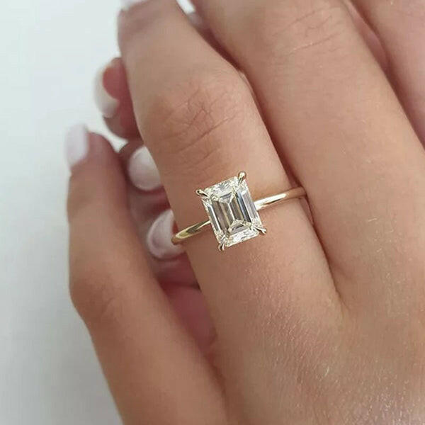3.5 Ct Yellow Gold Emerald Cut Solitaire Engagement Ring-Evani Naomi Jewelry