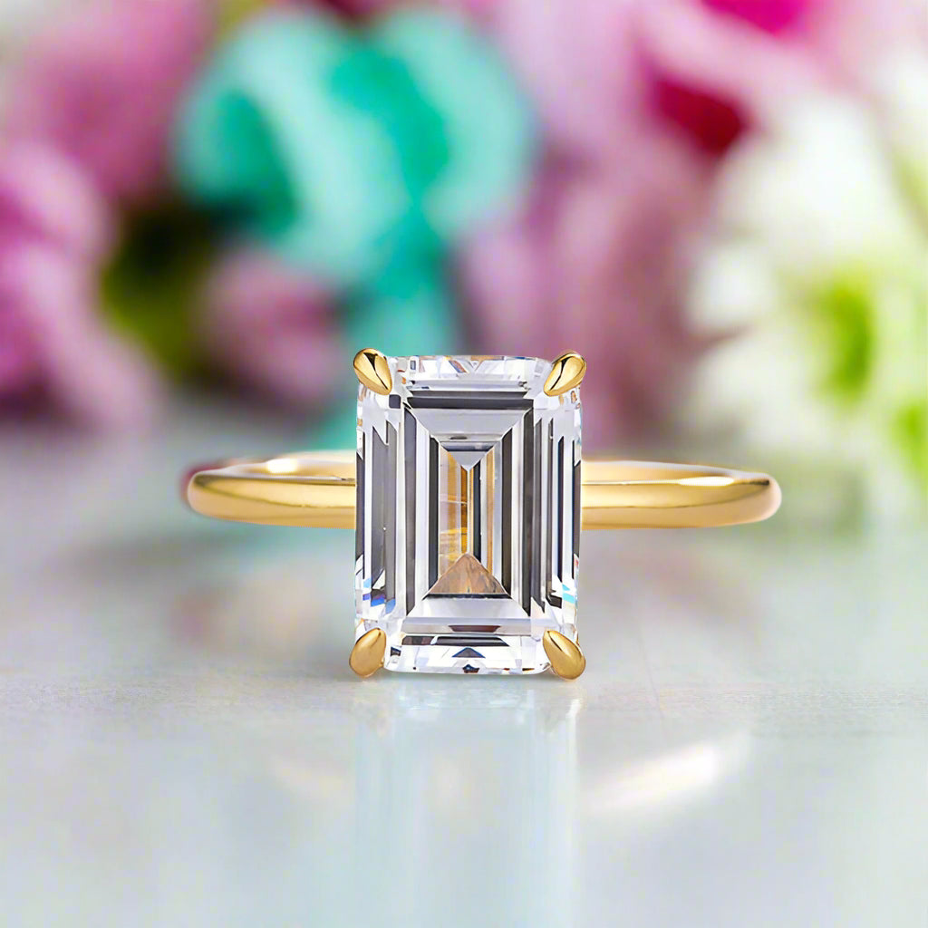 3.5 Ct Yellow Gold Emerald Cut Solitaire Engagement Ring-Evani Naomi Jewelry