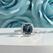 3.50 ct Cushion Cut Diamond Halo Engagement Ring-Evani Naomi Jewelry