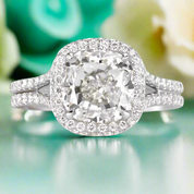 3.50 ct Cushion Cut Halo Diamond Double Band Engagement Ring-Evani Naomi Jewelry