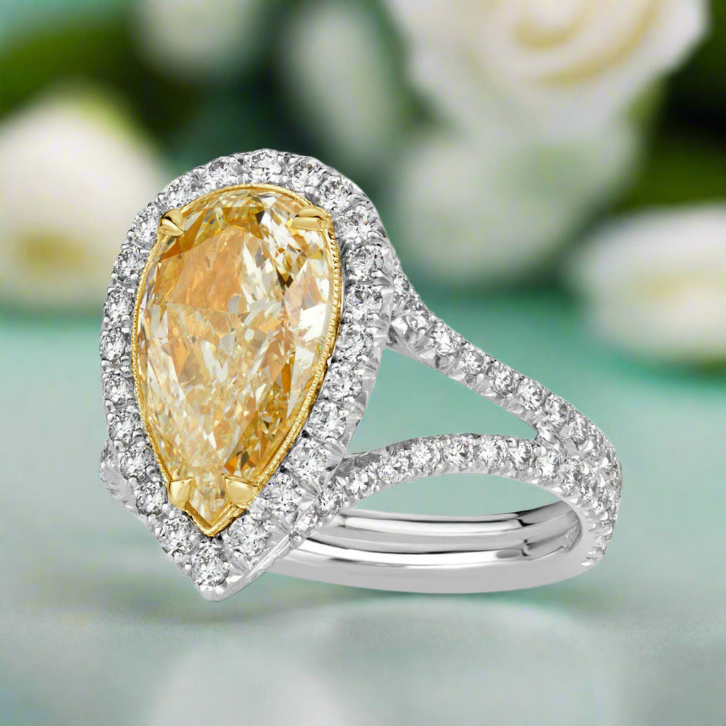 3.50 ct Fancy Light Yellow Pear Shaped Diamond 14k White Gold Engagement Ring-Evani Naomi Jewelry