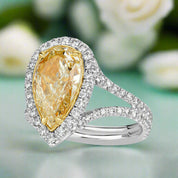 3.50 ct Fancy Light Yellow Pear Shaped Diamond 14k White Gold Engagement Ring-Evani Naomi Jewelry