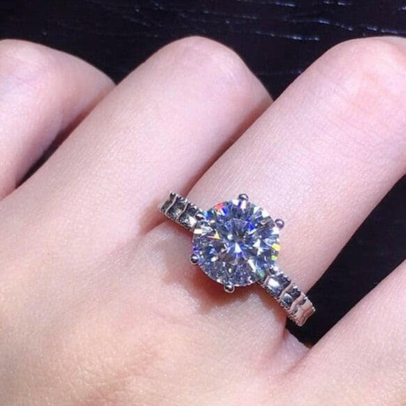 3ct Perfect Round Cut Diamond Square Arm Engagement Ring-Evani Naomi Jewelry