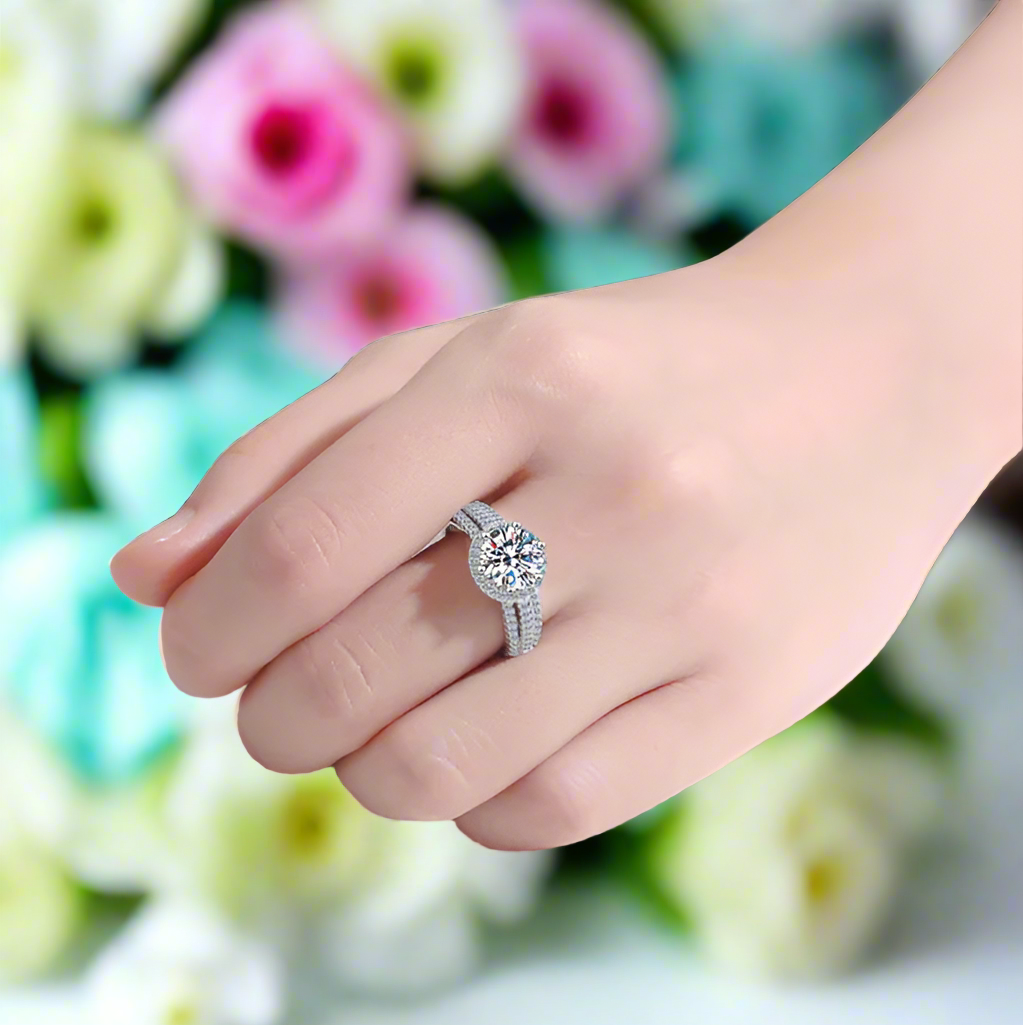 3ct Round Brilliant Cut Diamond Halo Engagement Ring-Evani Naomi Jewelry