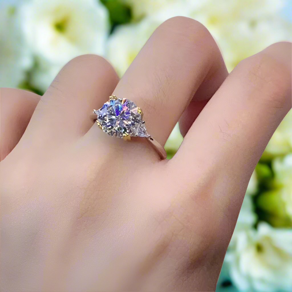 3ct Round Cut Crackling Diamond Engagement Ring-Evani Naomi Jewelry