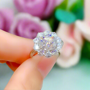 3ct Round Cut Crackling Diamond Flower Halo Engagement Ring-Evani Naomi Jewelry