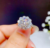 3ct Round Cut Crackling Diamond Flower Halo Engagement Ring-Evani Naomi Jewelry