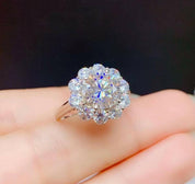3ct Round Cut Crackling Diamond Flower Halo Engagement Ring-Evani Naomi Jewelry