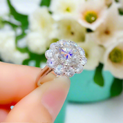 3ct Round Cut Crackling Diamond Flower Halo Engagement Ring-Evani Naomi Jewelry